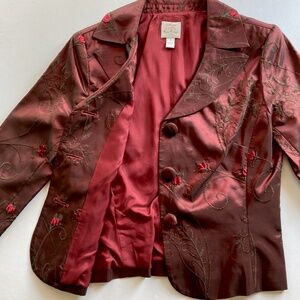 Vintage Red Satin Embellished Dressy Jacket Size 4 Suzi Chin for Maggie Boutique